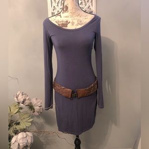 Splendid Blue Cotton/ Modal Mix Long Sleeve Dress SM